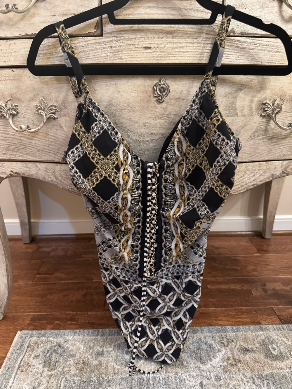 Gottex Chain Link V Neck Plunge One Piece Bathing Suit. Sz 14. Gorgeous!